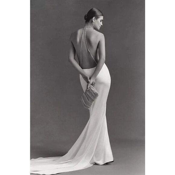 Anthropologie Retrofete Margot Silk Low-Back Front-Slit Halter Gown $895 - Picture 3 of 11